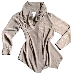 Soft Surroundings Silk Drape Neck Asymmetric Tunic Top Beige Sz S #52M